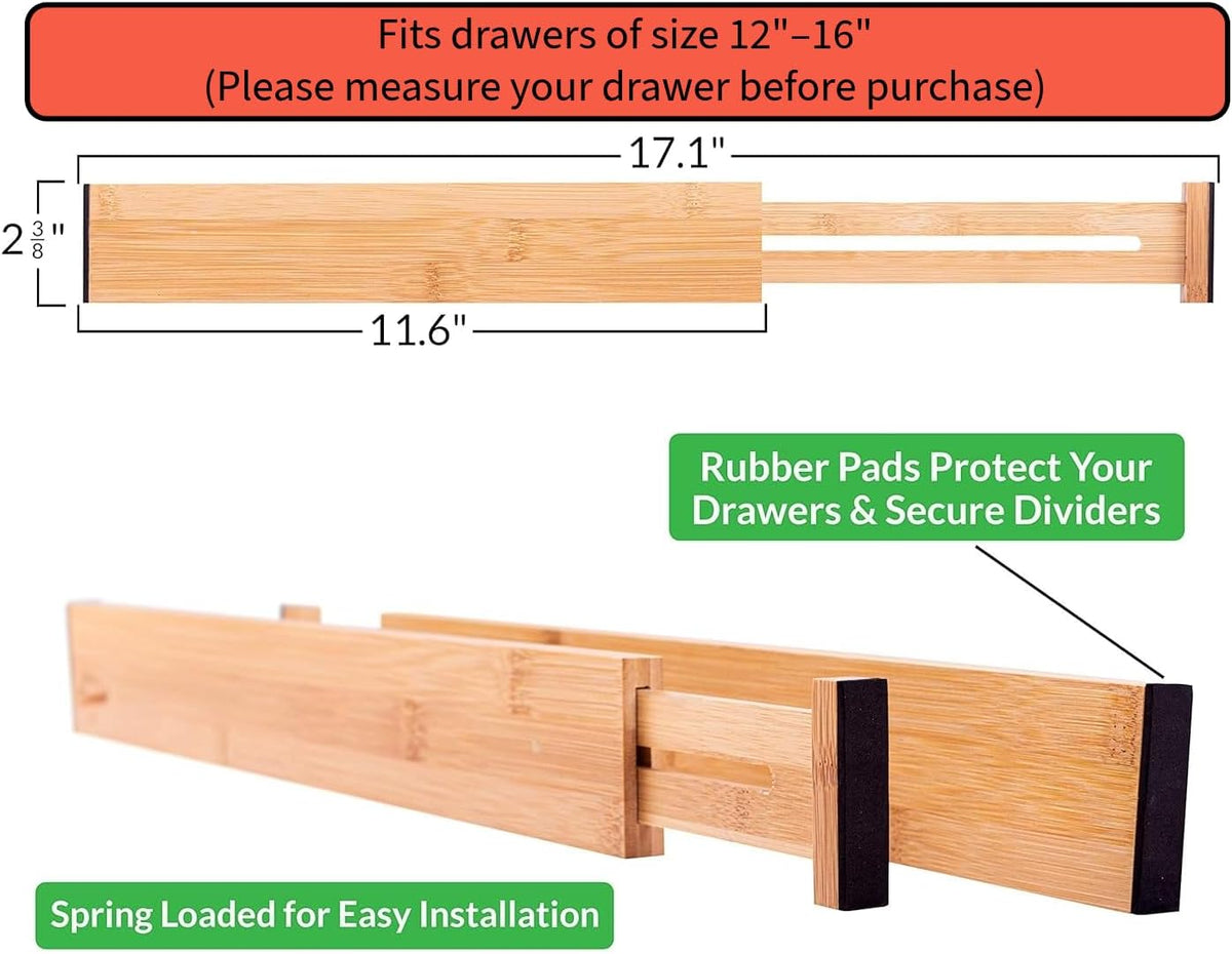 The Order Bamboo Drawer Dividers – Expandable 6-Pack