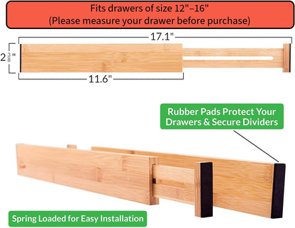 The Order Bamboo Drawer Dividers – Expandable 6-Pack