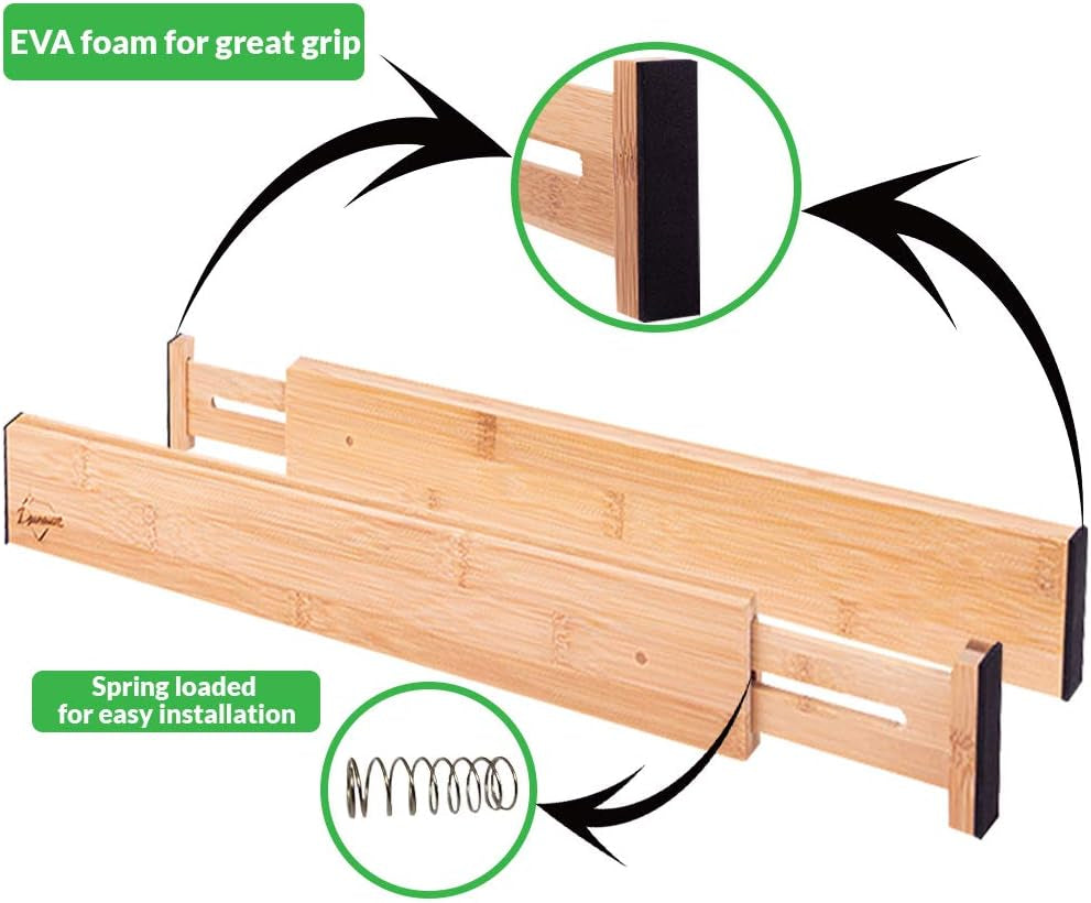 The Order Bamboo Drawer Dividers – Expandable 6-Pack