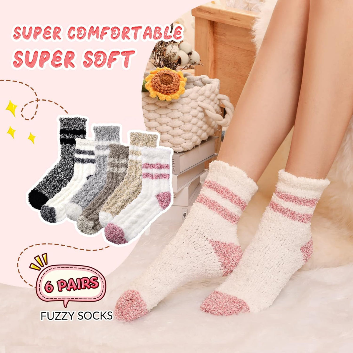 The Cozy Cabin Sock Set – 6 Pairs Fuzzy Slipper Socks