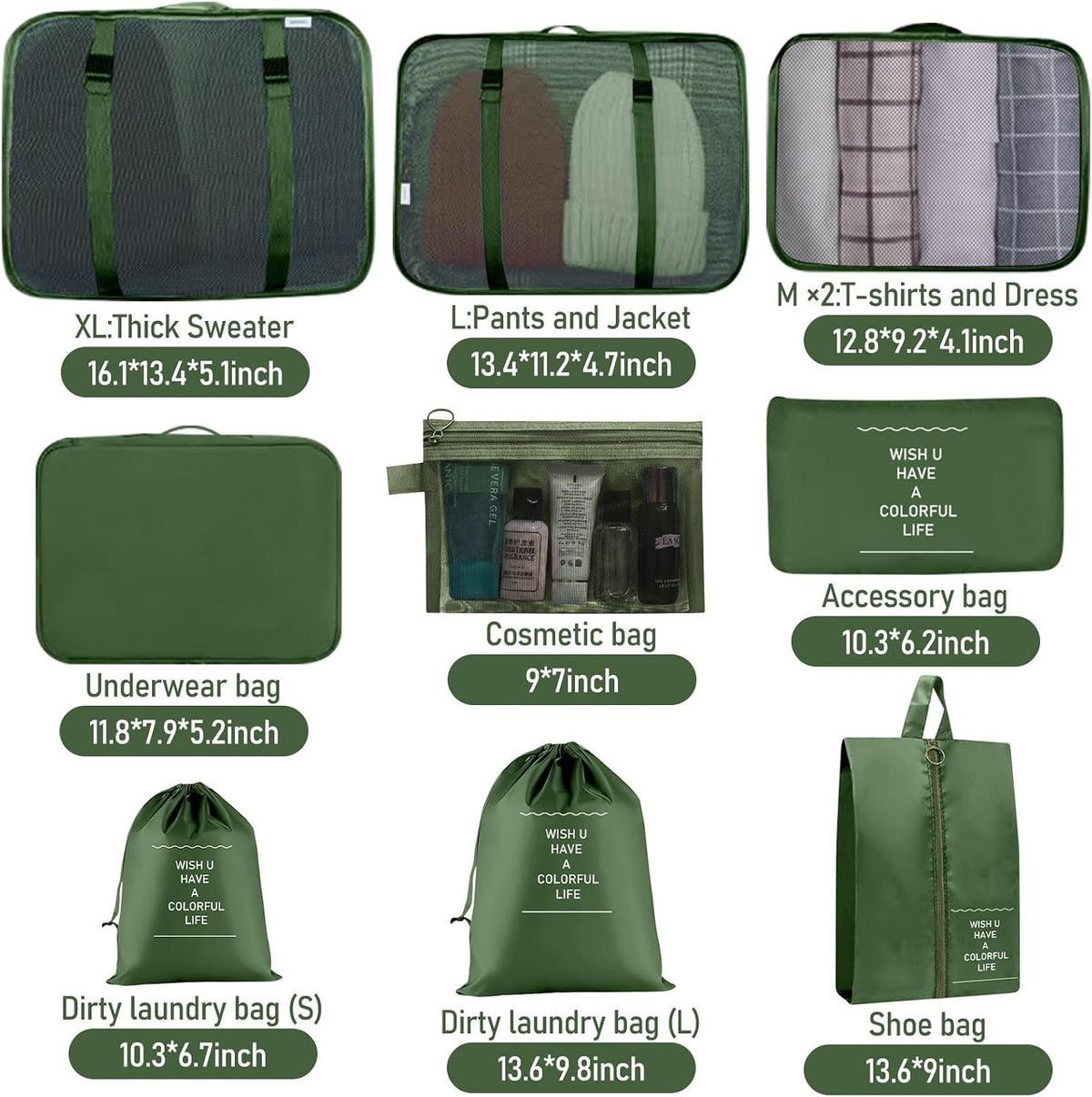 The Pack Light Cube Set – 10-Piece Luggage Organizers
