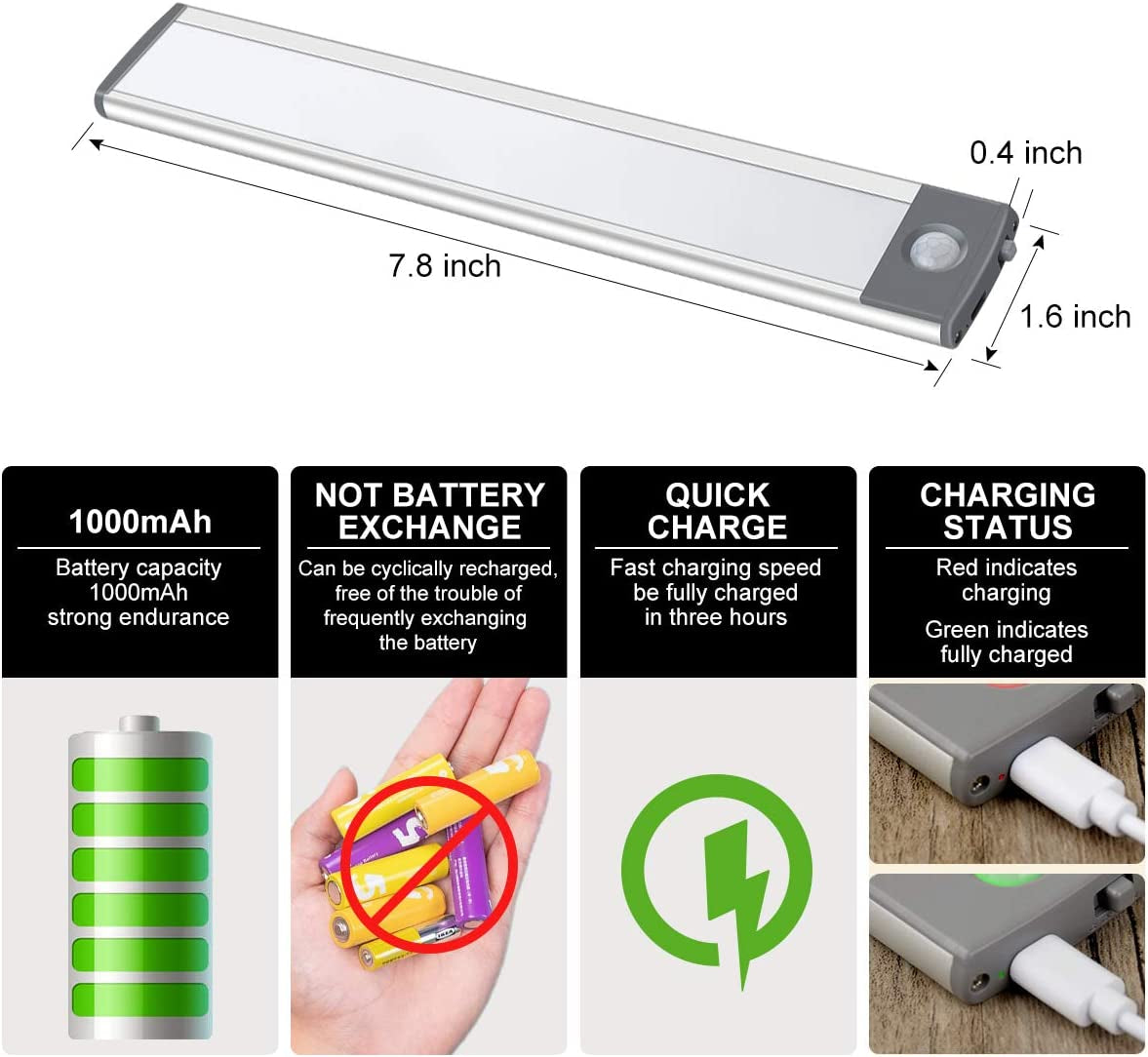 The Glow Motion-Sensor Cabinet Light – Rechargeable LED Bar