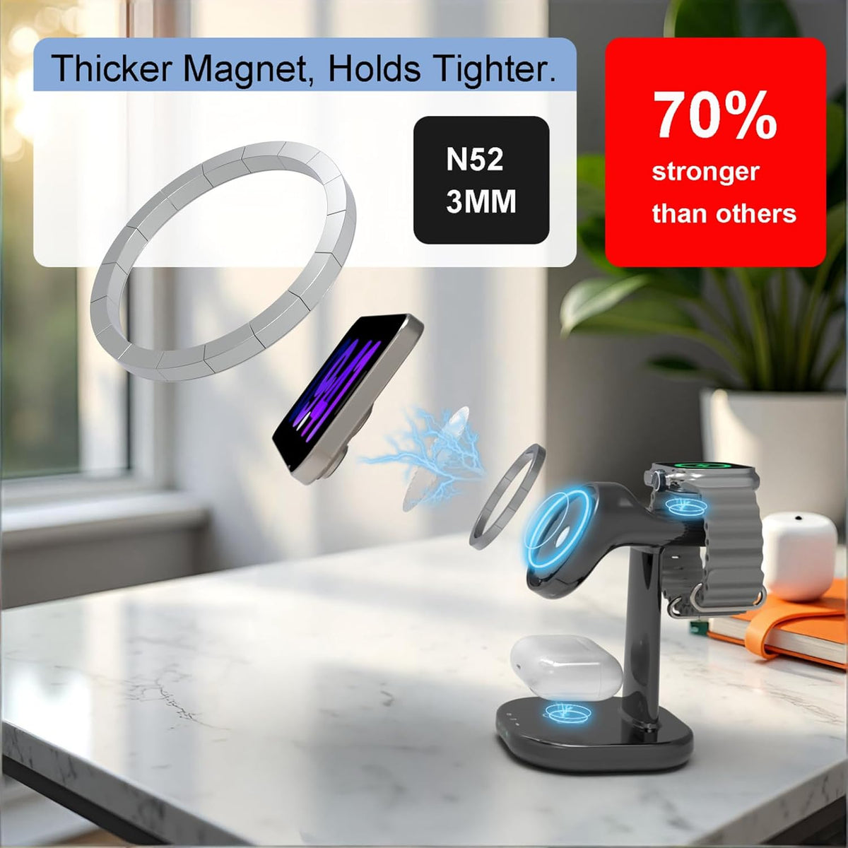 The Trio Charging Station – 3-In-1 Wireless Charger for Phone, Watch & Earbuds