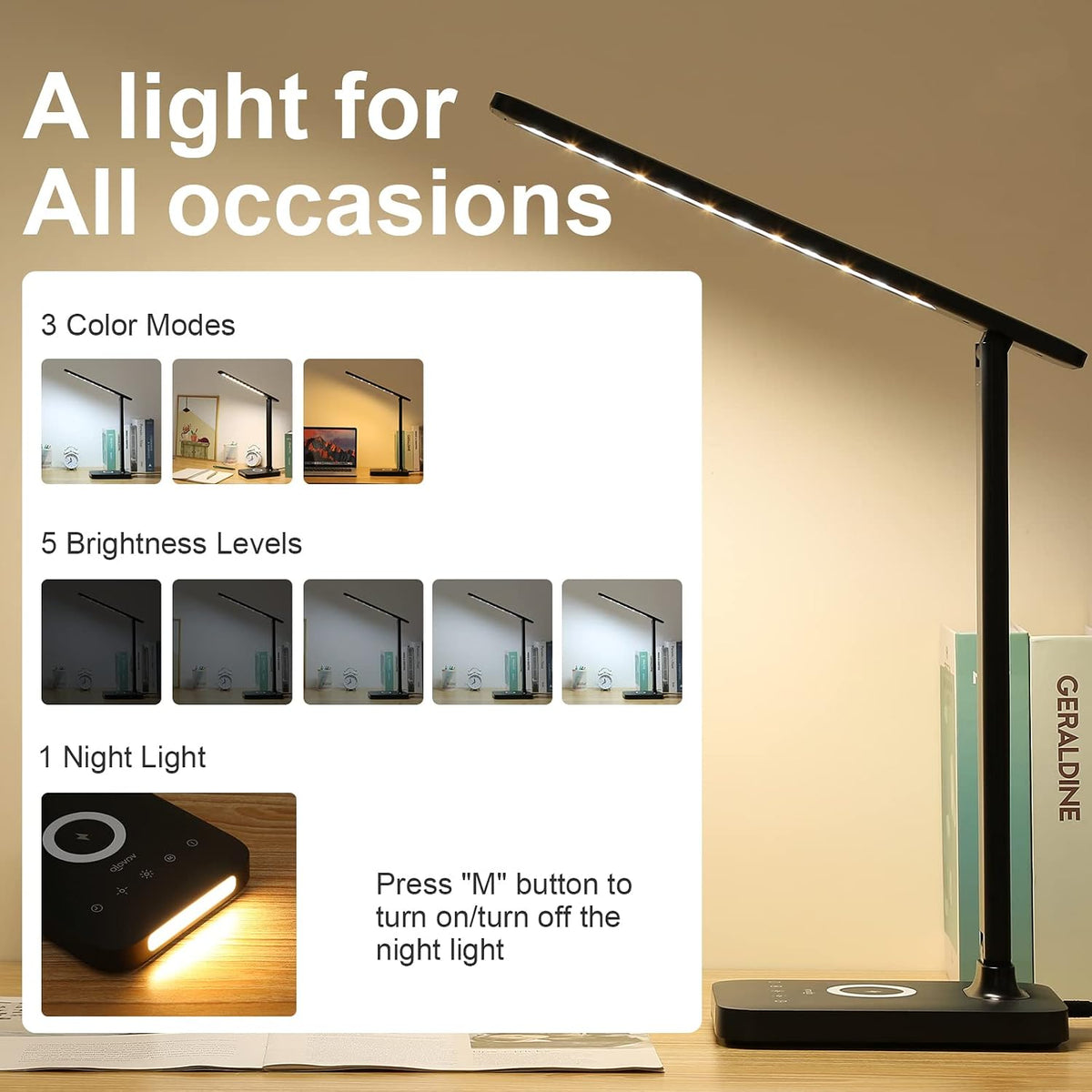 The Focus LED Desk Lamp – Dimmable with USB Charging Port