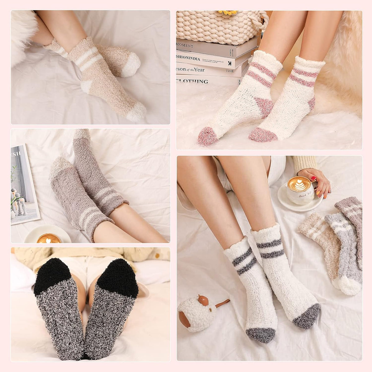 The Cozy Cabin Sock Set – 6 Pairs Fuzzy Slipper Socks