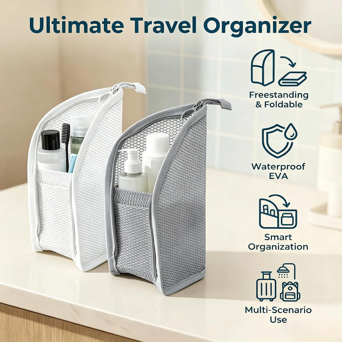 The Getaway Toiletry Bags – 2-Pack Clear Hanging Organizers