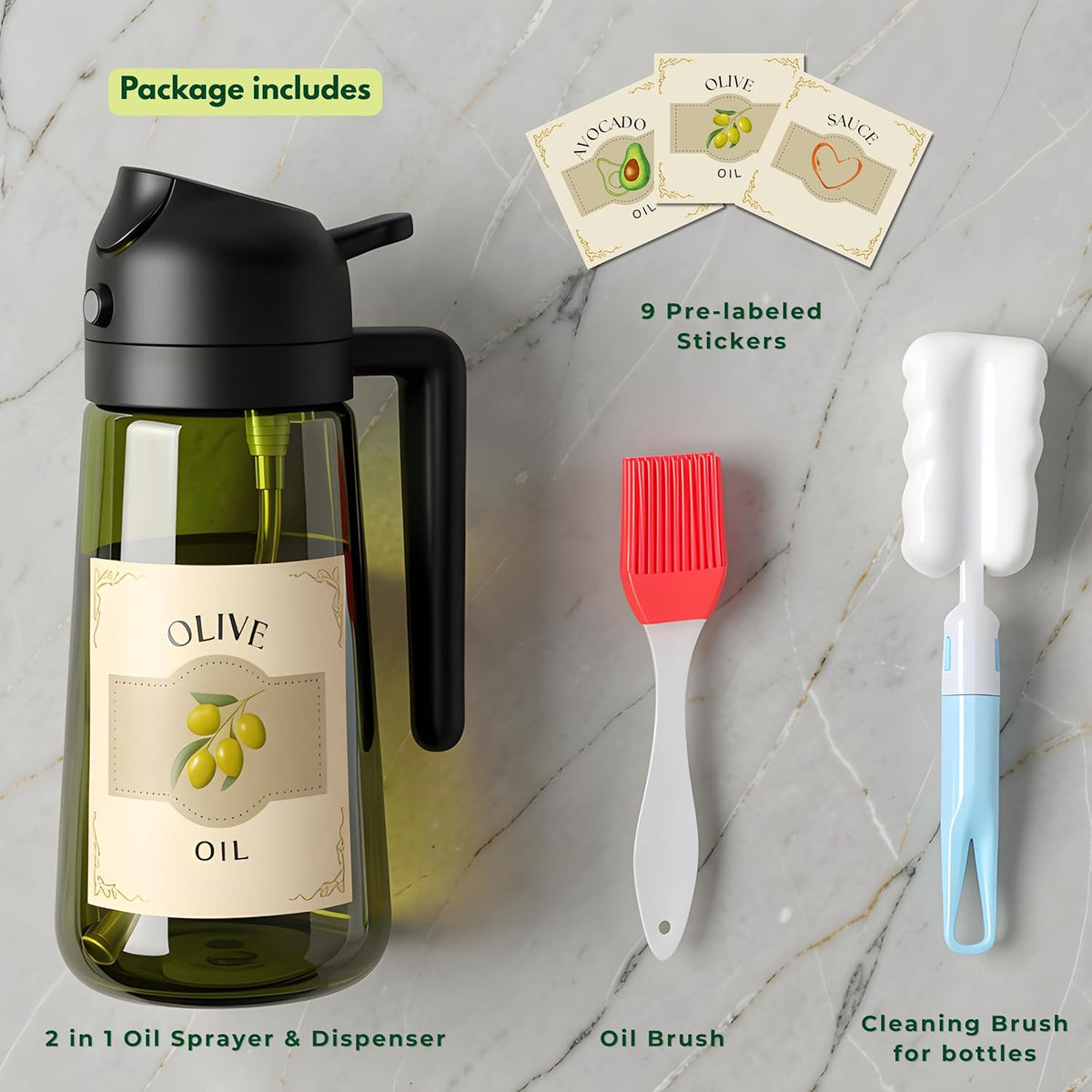 The Drizzle Glass Oil Sprayer – 2-In-1 Sprayer & Dispenser