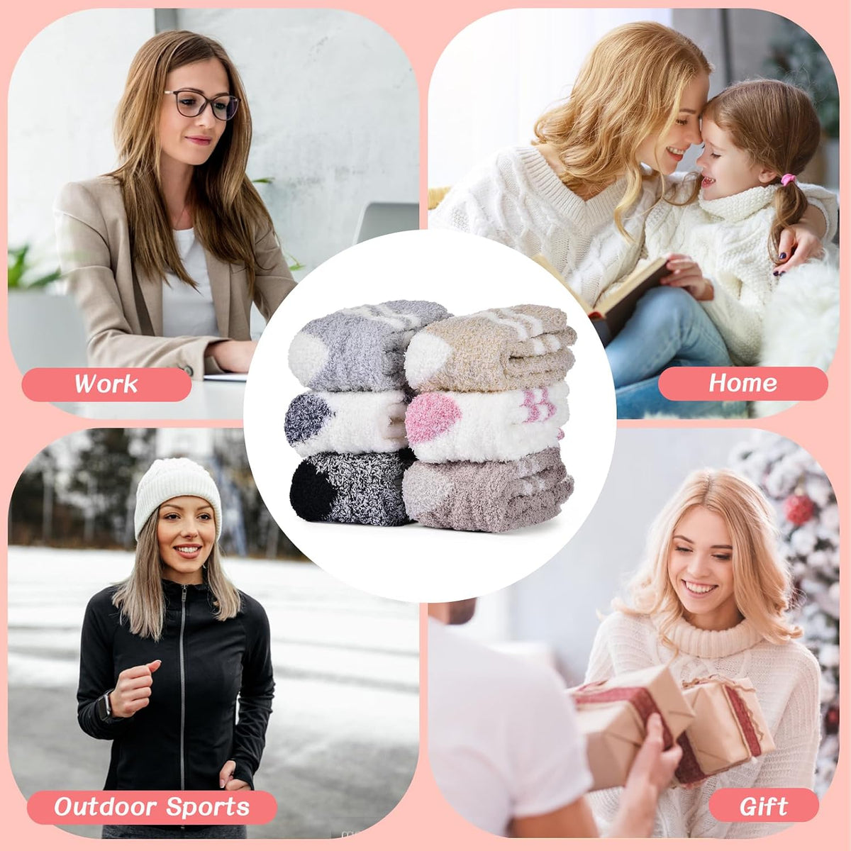 The Cozy Cabin Sock Set – 6 Pairs Fuzzy Slipper Socks