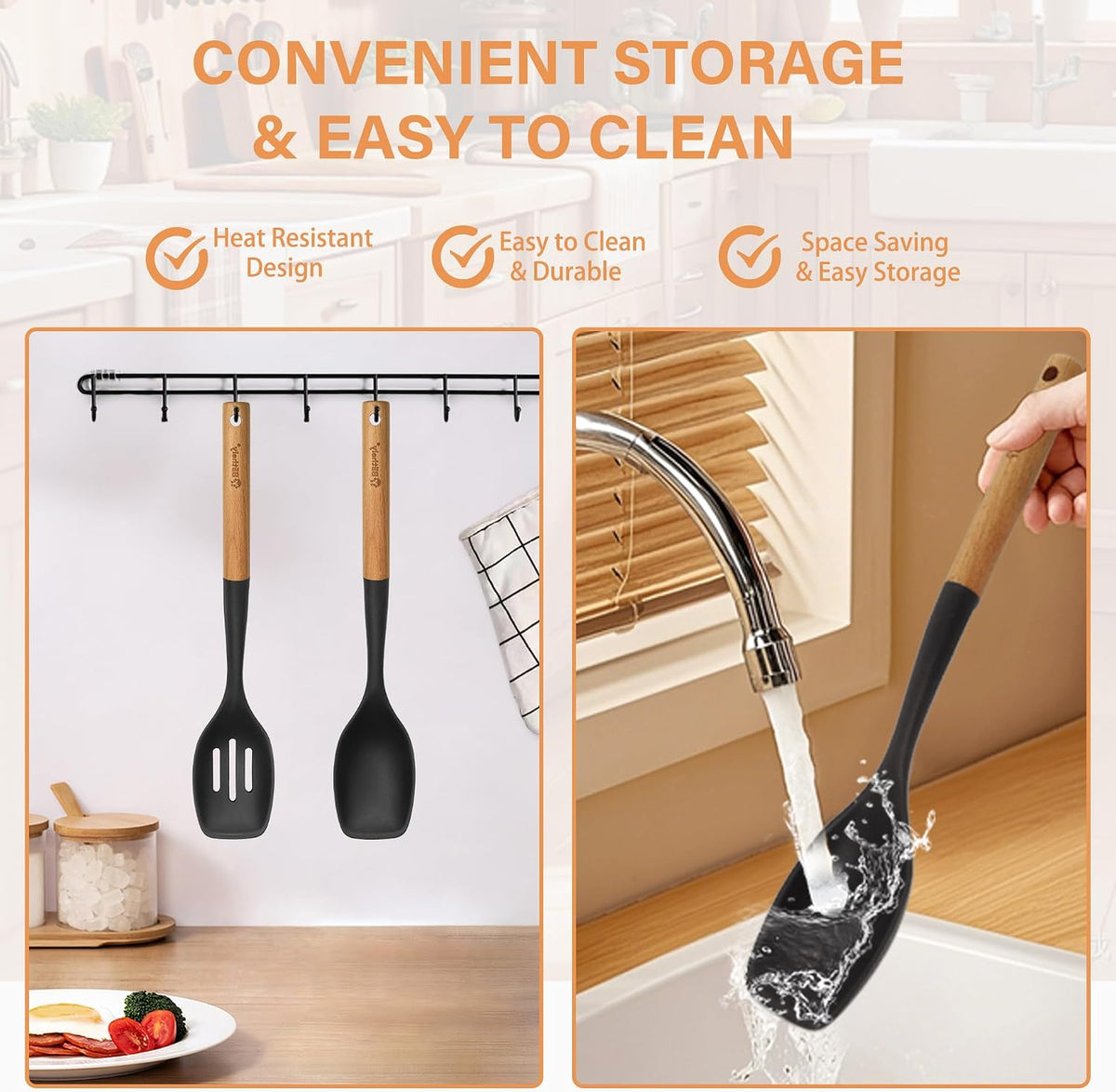 The Hearth Utensil Set – 4-Piece Silicone & Wood Spatulas