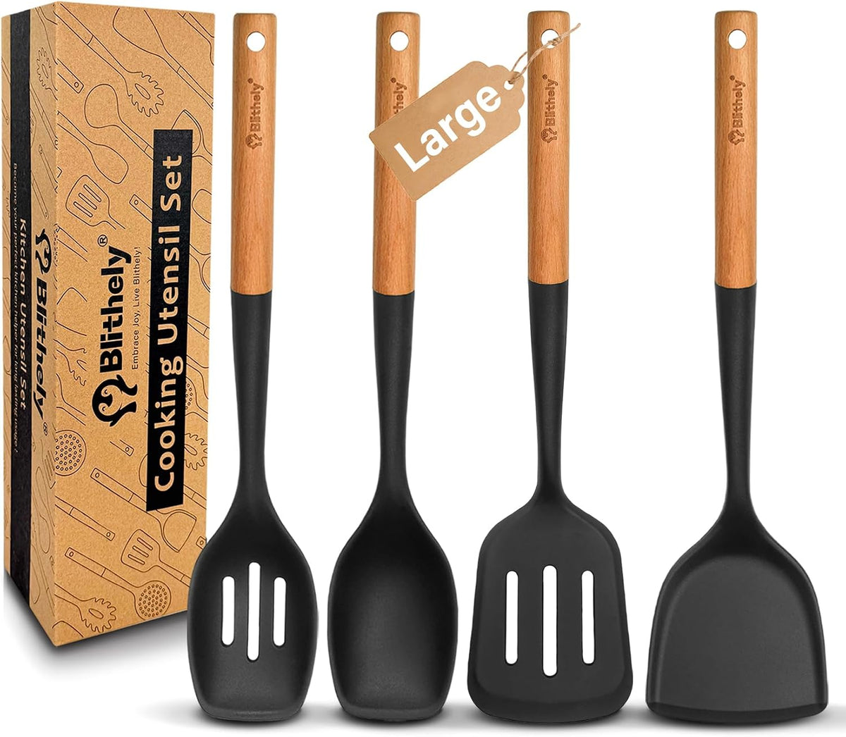 The Hearth Utensil Set – 4-Piece Silicone & Wood Spatulas