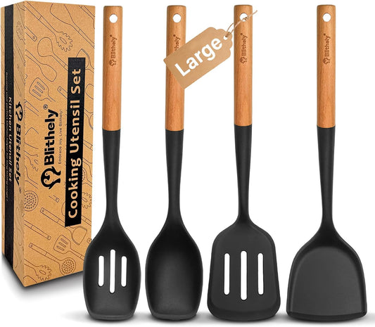 The Hearth Utensil Set – 4-Piece Silicone & Wood Spatulas