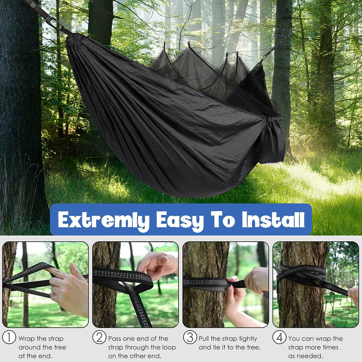 The Hideout Camping Hammock – Double Hammock with Bug Net